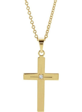 14K White Gold .0075 CT Natural Diamond Cross 18