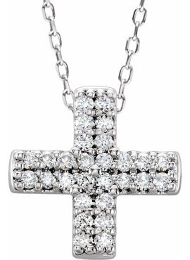 14K White Gold .07 CTW Natural Diamond Cross Pendant