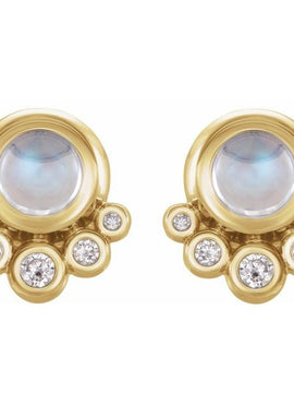 14K White Gold  Natural Green Chrysoprase  & 1/8 CTW Natural Diamond Earrings