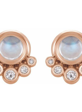 14K White Gold  Natural Green Chrysoprase  & 1/8 CTW Natural Diamond Earrings