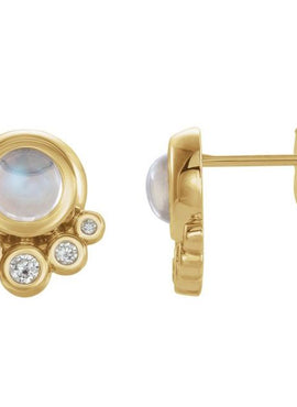 14K White Gold  Natural Green Chrysoprase  & 1/8 CTW Natural Diamond Earrings