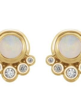 14K White Gold  Natural Green Chrysoprase  & 1/8 CTW Natural Diamond Earrings