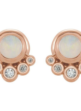 14K White Gold  Natural Green Chrysoprase  & 1/8 CTW Natural Diamond Earrings