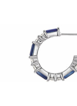 14K White Gold Natural Blue Sapphire & 1/2 CTW Natural Diamond 17.2 mm Hoop Earrings
