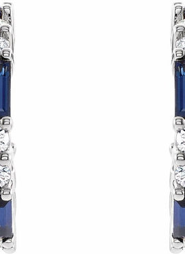 14K White Gold Natural Blue Sapphire & 1/2 CTW Natural Diamond 17.2 mm Hoop Earrings