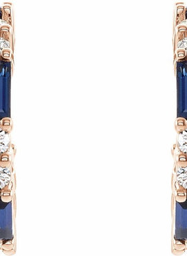 14K White Gold Natural Blue Sapphire & 1/2 CTW Natural Diamond 17.2 mm Hoop Earrings