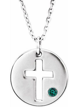 14K White Gold .03 CT Natural Diamond Pierced Cross Disc 16-18