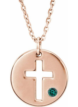14K White Gold .03 CT Natural Diamond Pierced Cross Disc 16-18