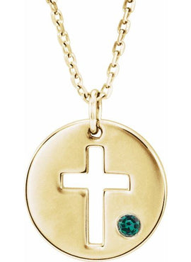 14K White Gold .03 CT Natural Diamond Pierced Cross Disc 16-18