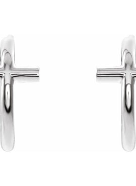 14K White Gold 11.8 mm Cross Hoop Earrings
