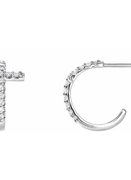 14K White Gold 1/4 CTW Natural Diamond Cross 12.15 mm Hoop Earrings