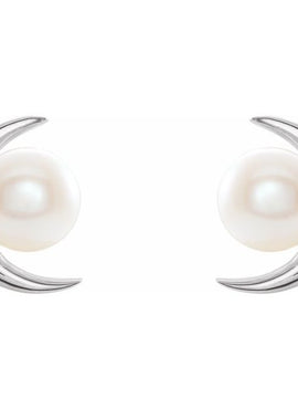 14K White Gold Cultured White Freshwater Pearl Earrings
