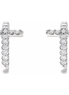 14K White Gold 1/4 CTW Natural Diamond Cross 12.15 mm Hoop Earrings