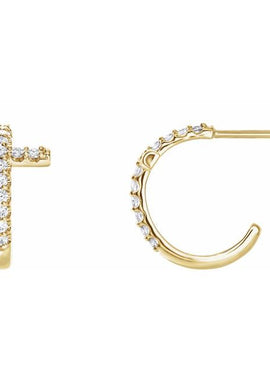 14K White Gold 1/4 CTW Natural Diamond Cross 12.15 mm Hoop Earrings