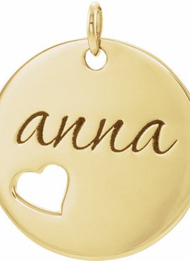 14K White Gold Engravable Pierced Heart Disc Pendant