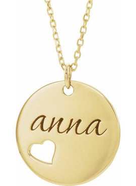 14K White Gold Engravable Pierced Heart Disc Pendant
