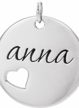 14K White Gold Engravable Pierced Heart Disc Pendant