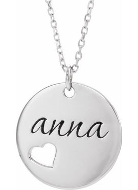 14K White Gold Engravable Pierced Heart Disc Pendant