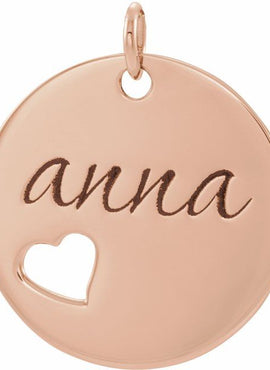 14K White Gold Engravable Pierced Heart Disc Pendant