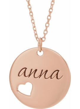 14K White Gold Engravable Pierced Heart Disc Pendant