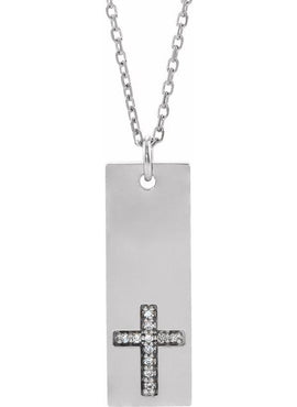 14K White Gold .03 CTW Natural Diamond Bar Cross Pendant
