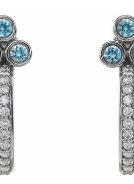 14K Rose Gold Natural Mozambique Garnet & 1/4 CTW Natural Diamond J-Hoop Earrings