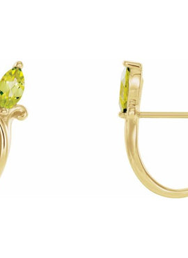 14K White Gold Natural Blue Zircon Floral J-Hoop Earrings