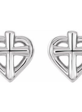 Platinum Cross with Heart Youth Earrings