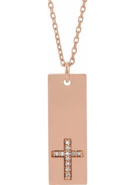 14K White Gold .03 CTW Natural Diamond Bar Cross Pendant
