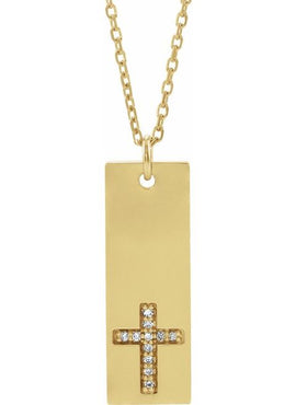 14K White Gold .03 CTW Natural Diamond Bar Cross Pendant