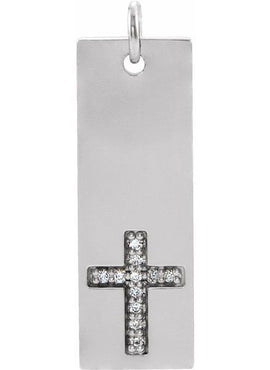 14K White Gold .03 CTW Natural Diamond Bar Cross Pendant