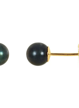 14K Yellow Gold 7 mm Cultured Black Akoya Pearl Earrings