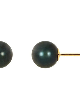 14K Yellow Gold 7 mm Cultured Black Akoya Pearl Earrings