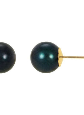 14K Yellow Gold 7 mm Cultured Black Akoya Pearl Earrings