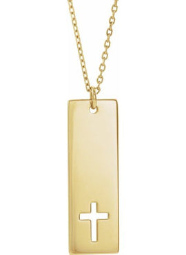 14K White Gold Engravable Pierced Cross Bar Pendant