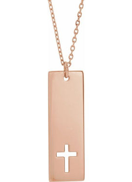 14K White Gold Engravable Pierced Cross Bar Pendant