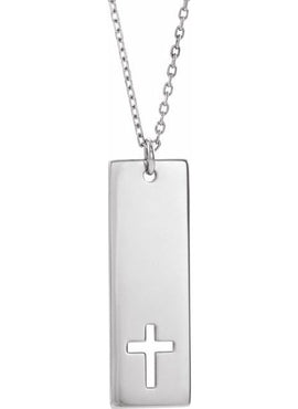 14K White Gold Engravable Pierced Cross Bar Pendant