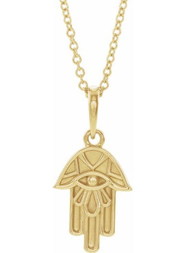 14K Yellow Gold Hamsa 16-18