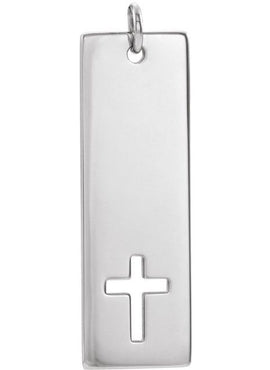 14K White Gold Engravable Pierced Cross Bar Pendant