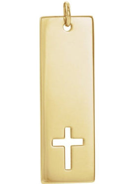 14K White Gold Engravable Pierced Cross Bar Pendant