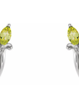 14K White Gold Natural Blue Zircon Floral J-Hoop Earrings