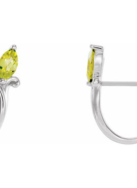 14K White Gold Natural Blue Zircon Floral J-Hoop Earrings