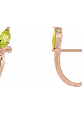 14K White Gold Natural Blue Zircon Floral J-Hoop Earrings