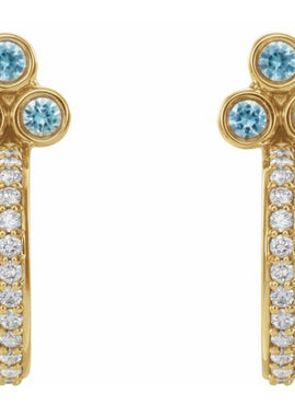 14K Rose Gold Natural Mozambique Garnet & 1/4 CTW Natural Diamond J-Hoop Earrings