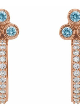 14K Rose Gold Natural Mozambique Garnet & 1/4 CTW Natural Diamond J-Hoop Earrings