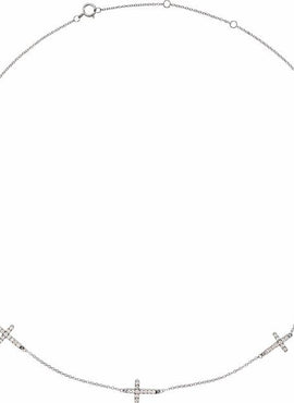 14K White Gold 1/4 CTW Natural Diamond 3-Station Cross 16-18” Necklace