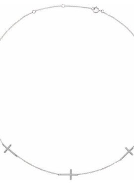 14K White Gold 3-Station Cross Adjustable 16-18” Necklace