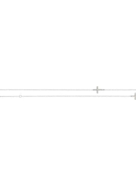14K White Gold 1/4 CTW Natural Diamond 3-Station Cross 16-18” Necklace