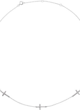 14K White Gold 3-Station Cross Adjustable 16-18” Necklace