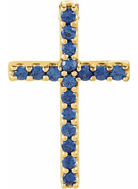 14K White Gold Natural Emerald Petite Cross 16
